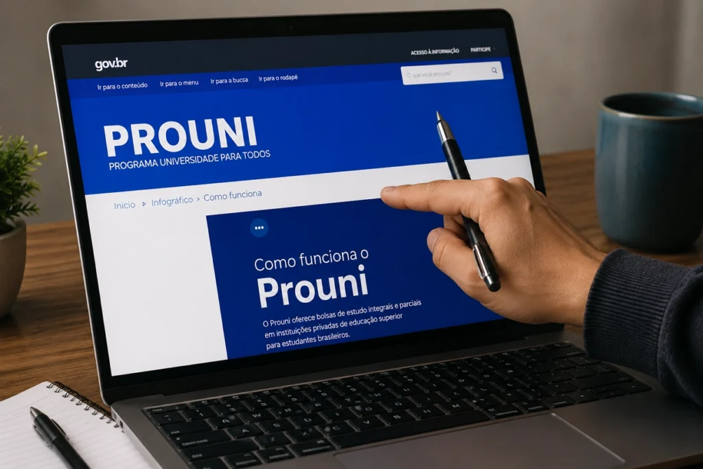 Estudante acessa o Portal Único de Acesso ao Ensino Superior para realizar a inscrição no Prouni 2026.
