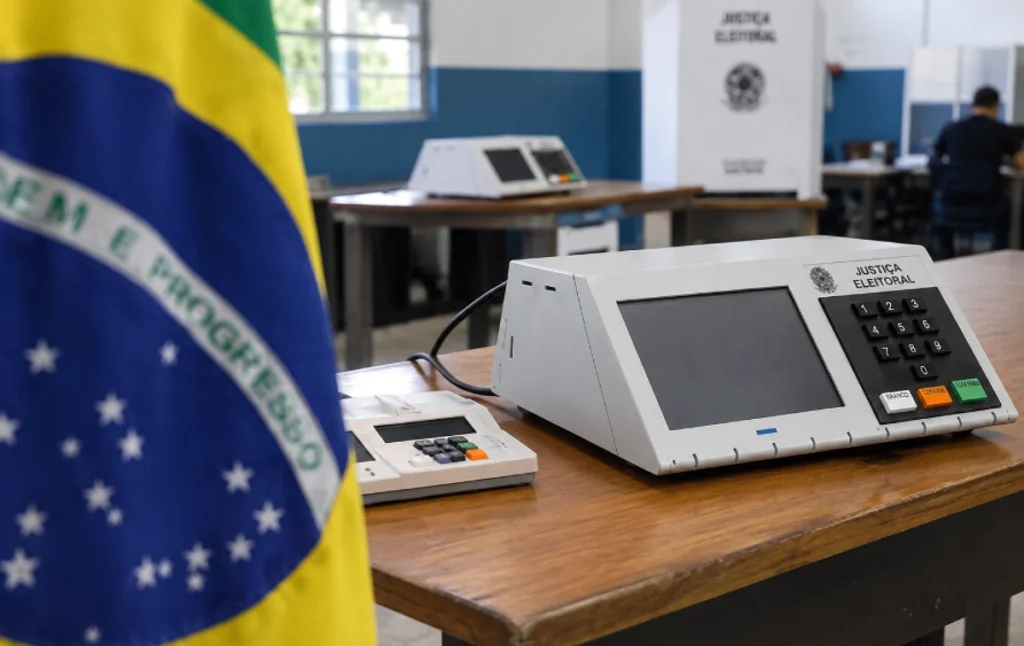 Eleitor diante da urna eletrônica durante as Eleições 2026